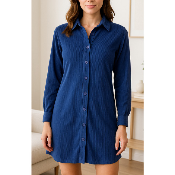April Cornell Dresses & Skirts - Vintage April Cornell Cotton Corduroy Button Front Shirt Dress Blue Size Medium